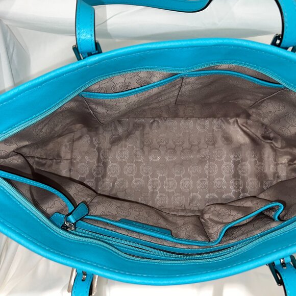 Michael Kors Aquamarine/Silver Safiano Leather Tote Bag - Picture 12 of 12